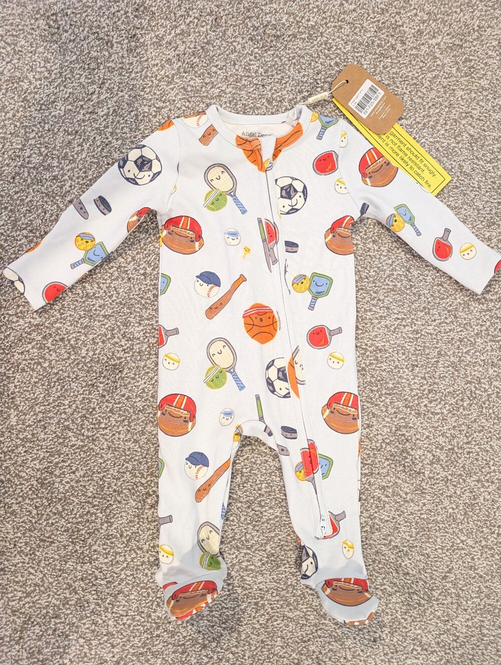 Angel Dear Organic Cotton Sports Balls Friends Zipper Footie Size 3-6 Months